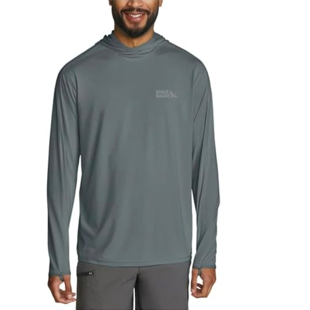 Eddie Bauer Mens Solarfoil Hoodie Blue UPF 50+ Sun Protection Shirt Medium NEW